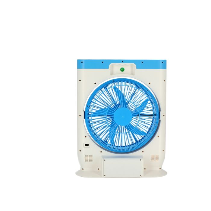 Geepas 12'' Rechargeable Box Fan - 2 Speed Settings With Oscillating/Rotating And Static Feature | Electric Cooling Fan With LED Light, Solar Input, USB Output For Office, Home & Outdoor Use - 2 Year 