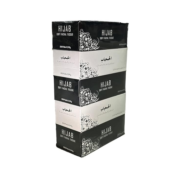 HIJAB Premium Facial Tissue Box, 200 Sheet x 2 Ply, Pack/Bundle of 5