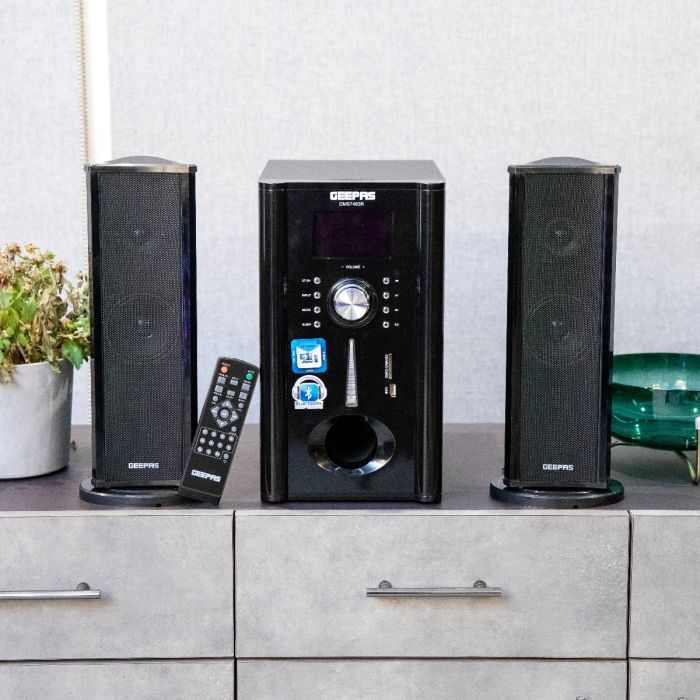 Geepas 2.1CH HOME THEATER SYSTEM - 25000 Watts Powerful 5.25" Sub-Woofer | USB, Bluetooth & Multiple-Devise, Multiple Devise Inputs | Surround Sound Effect Super Bass