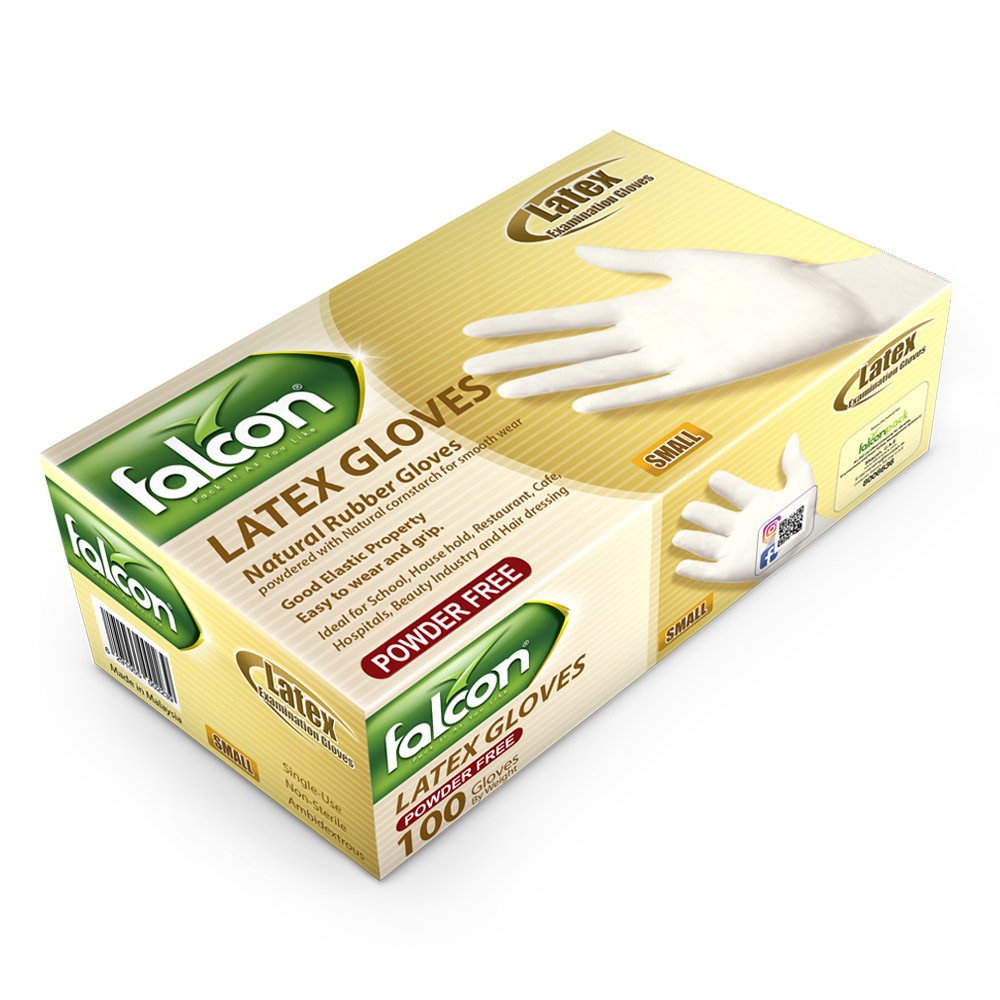Falcon Latex Gloves SMALL Powder Free (1 Pack X 100 Pieces)