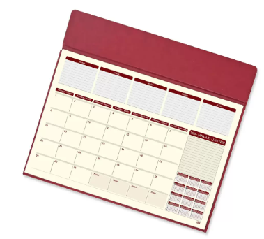 FIS Year Planner 2024 (English/French) Italian PU with Desk Blotter, Maroon - FSDKPUBEF24MR