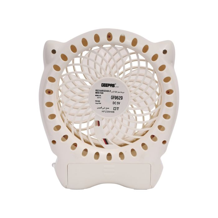 Geepas Rechargeable Mini Fan 18650 MAh - Personal Desk Fan With Hi-Power SMD LED Light - Electric USB Fan For Office, Home & Travel Use (3 Speed) - Wireless Working - 2 Year Warranty