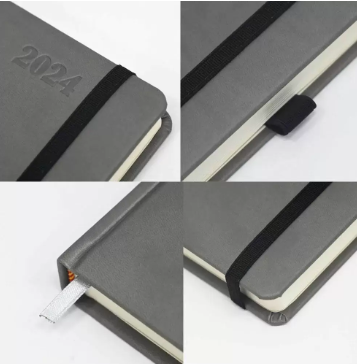 FIS French Diary 2024, PU 1-Side Padded, Round Corner, Grey - FSDI29FRPU24GY