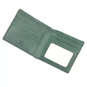 FIS Italian PU Bifold Design Wallets Polyurethane For Men, ID Card Window, 6 Card Slots, 2 Sideways Pockets, Divided Bill Compartments, Green Colour, Closed Size 100 x 105 mm - FSPQGRD1