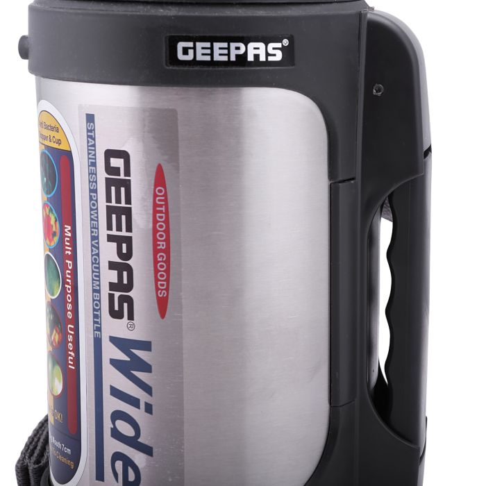 Geepas Vacuum Flask, 1.5L | Stainless Steel Vacuum Bottle Keep Hot & Cold Antibacterial Topper & Cup - Perfect For Outdoor Sports, Fitness, Camping, Hiking, Office, School