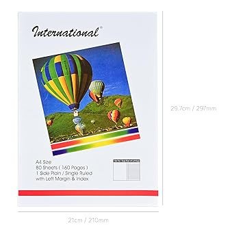 FIS Exercise Book Size A4 160 Pages 1 Side Plain Single Line with Left Margin Packet of 10 Pieces