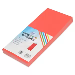FIS Pack of 50 Neon Color Envelopes, 80 GSM, Peel & Seal, Size 9 X 4 Inch, Color Red