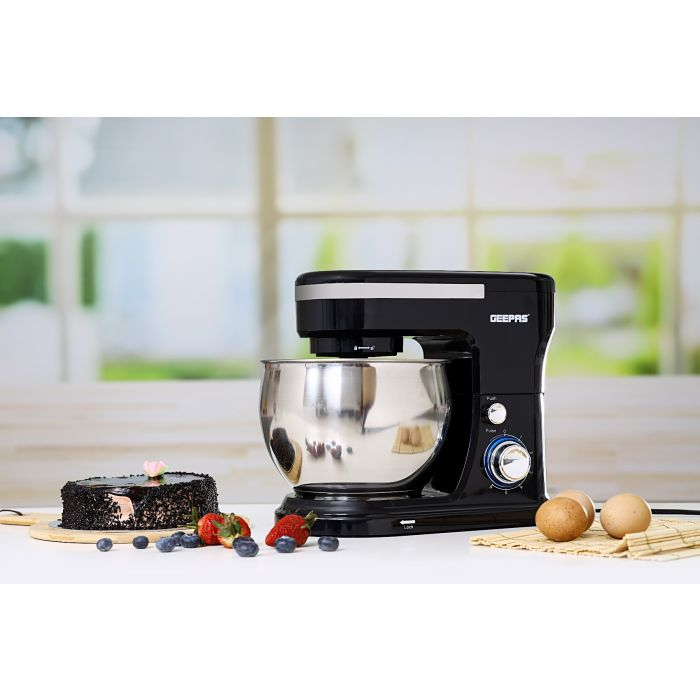 Geepas GSM43038UK 1000W - 2 In 1 Electric Hand & Stand Mixer | 5L Stainless Steel Mixing Bowl For Bread & Dough | 6 Speed Control, Eject Button, Turbo Function | A Pair Of Beaters & Dough Hooks - 2 Ye