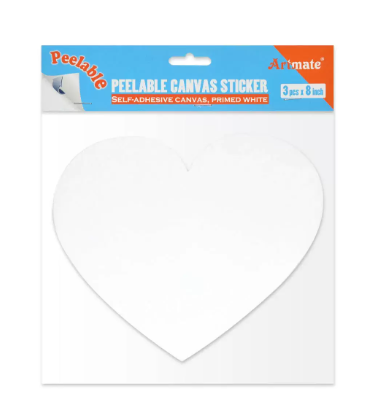 Pack of 3 Pieces Artmate Peelable Heart Shape Canvas Sticker, Self Adhesive Canvas, Primed White Colour - JISTJIPCS-8-5