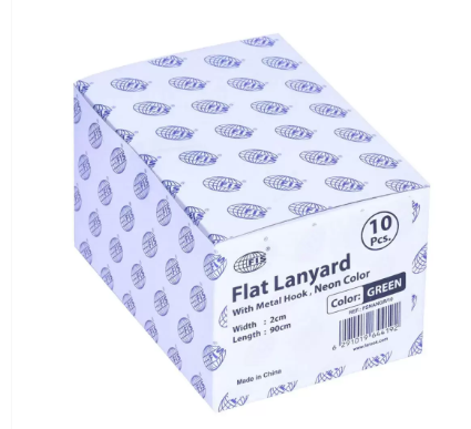 10-Piece FIS Neon Color Flat Lanyards with Metal Hook, Neon Green Color, 2x90cm - FSNANGR/10