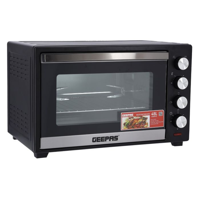 Geepas GO34047 45L Electric Kitchen Oven - Powerful 2000W With Crumb Tray, 60 Minutes Timer & Rotisserie & Convection Function | 6 Selectors For Baking & Grilling | 4 Accessories Included