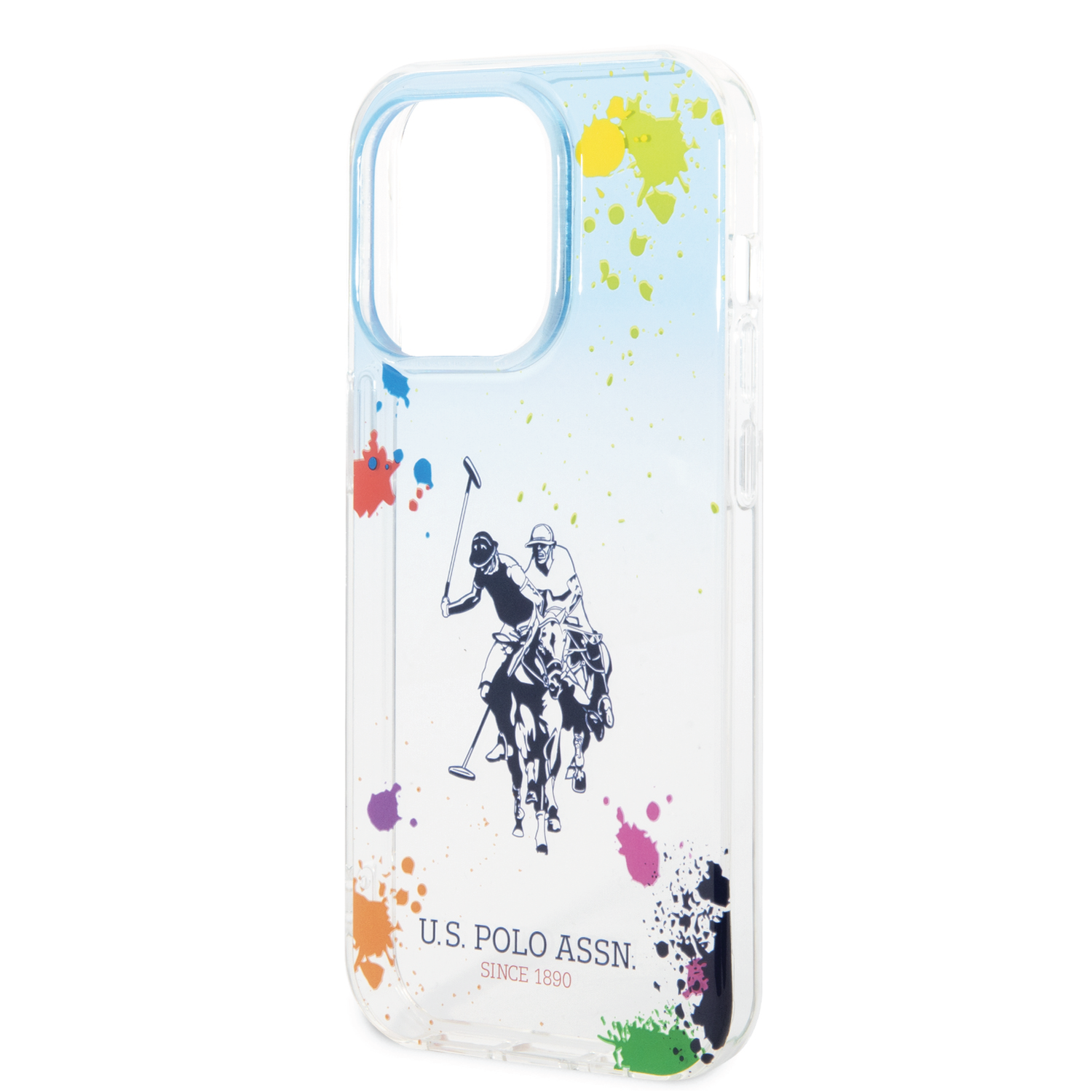 USPA PC/TPU Gradient Case With Splattered Pattern & Horse Logo For iPhone 14 Pro Max - Blue