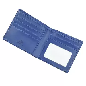 FIS Italian PU Bifold Design Wallets Polyurethane For Men, ID Card Window, 6 Card Slots, 2 Sideways Pockets, Divided Bill Compartments, Blue Colour, Closed Size 100 x 105 mm - FSPQBLD1