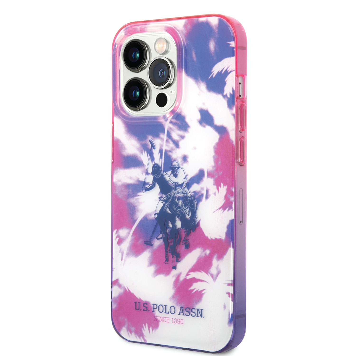 USPA PC/TPU IML Case With Dye Palm Design & Horse Logo For iPhone 14 Pro Max - Purple