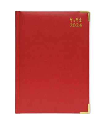 Fis 2024 A5 Diary,Gold Corenrs, (Arabic/English) Vinyl 1Side Padded Red -FSDI22AE24RE