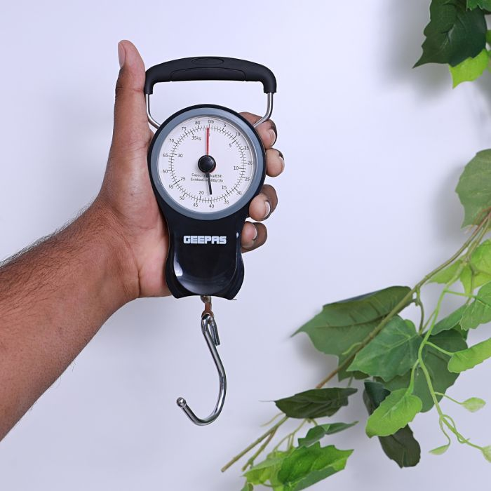 Geepas Portable Scale - Hanging Scale Luggage Fishing Balance Pocket Crane 38 Kg | Mechanical Luggage Scales With Double Pointer & 1M Tape | 2 Years Warranty