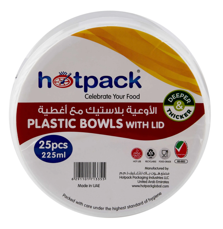 Plastic White Bowl 225ml With Lid 25 Pieces