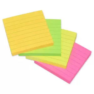 FIS Sticky Note Pad, 3X3 inches, Pack of 4, Ruled, 4 Assorted Neon Color -FSPO3X3RN4C