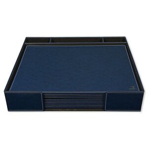 FIS Executive Conference Room Set of Bonded Leather Desk Blotter, Coaster and Pen Holder with Pen - Blue - FSDSCONFRSETBL