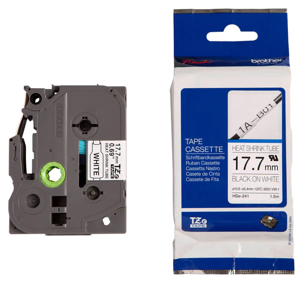 Brother P-touch 17.7mm HSe-241 Heat Shrink Tube, 1.5m, Black on White