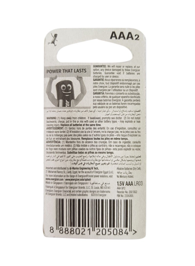Energizer 2-Piece Alkaline Aaa Battery Silver/Black
