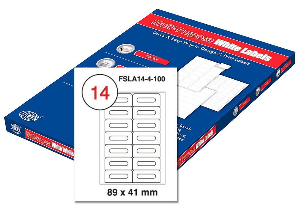 FIS Multipurpose Laser Labels, Colour White, Size 89X41MM, (14 Sticker x 100 Sheet) A4 Size, E.U. Origin Material - FSLA14-4-100