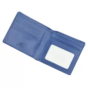 FIS Italian PU Bifold Design Wallets Polyurethane For Men, ID Card Window, 6 Card Slots, 2 Sideways Pockets, Divided Bill Compartments, Blue Colour, Closed Size 100 x 105 mm - FSPQBLD6
