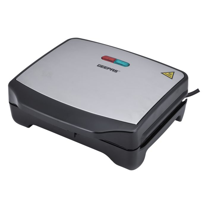Geepas 750W 2 Slice Sandwich Maker - Cooks Delicious Crispy Sandwiches - Cool Touch Handle, Automatic Temperature Control And Non-Stick Plate - Breakfast Sandwiches & Cheese Snack - 2 Years Warranty