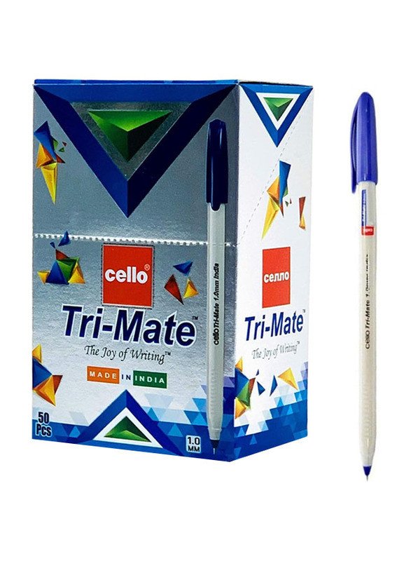 Cello Tri-Mate Ballpoint Pen, 1.0mm (50 Pieces, Blue)