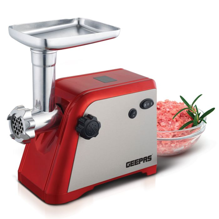 Geepas GMG42501UK 1600W Meat Grinder Electric Aluminum Gearbox, 3 Metal Cutting Plates, Accessories, Metal Gears, Stainless Steel Blade - 2 Years Warranty