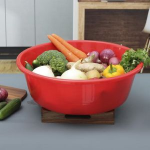 Royalford Rolled Rim Wash Tub - Plastic - Red - 9 LITER