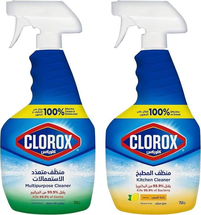Clorox Disinfecting Kitchen Cleaner, Spray Bottle, 750 Ml + Disinfecting Multipurpose Cleaner Spray Bottle, 750 Ml