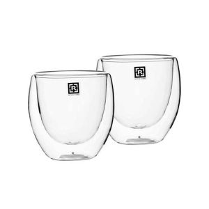 Royalford Bars 2Pc Double Wall Cup Set - Borosilicate Glass - Clear - 250 ML