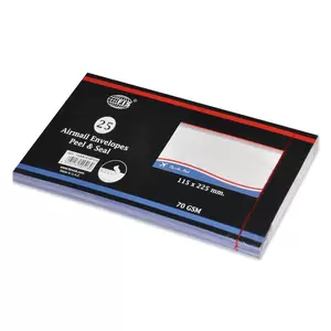FIS Pack of 25 Airmail Envelopes, 70 GSM, Peel & Seal, Size 115 X 225mm