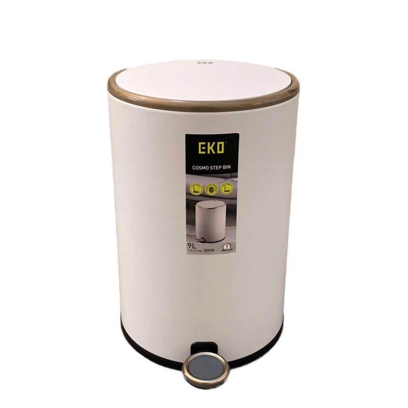 EKO Matt White Steel Round Step Bin | 9 LTR