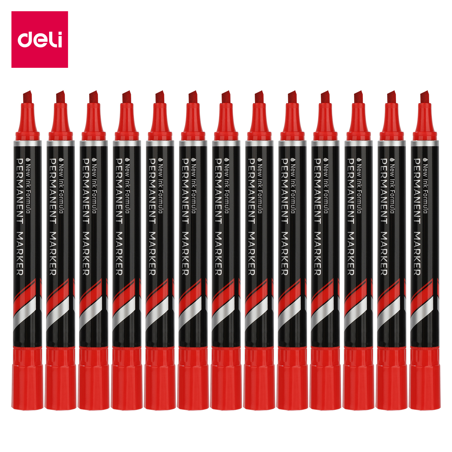 Deli Think Permanent Marker, EU10140, Chisel Tip, 1.5MM, Red, 12 Pcs/Pack