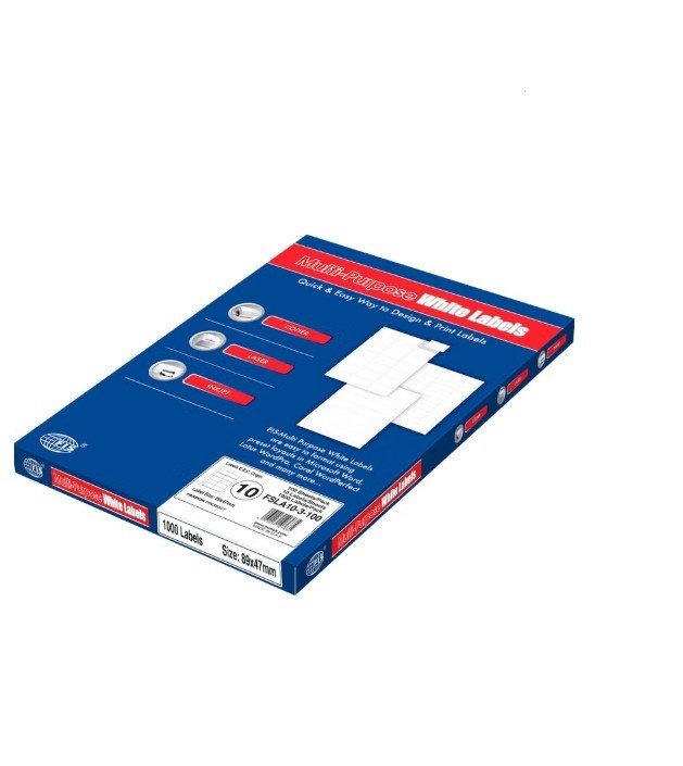 FIS Multipurpose Laser Labels, Colour White, Size 89X47MM, (10 Sticker x 100 Sheet) A4 Size, E.U. Origin Material - FSLA10-3-100