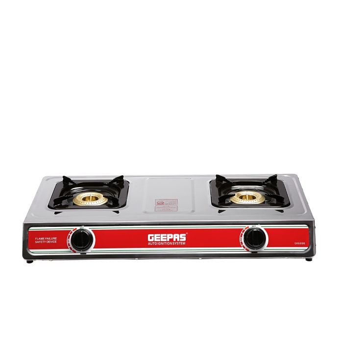 Geepas 2-Burner Gas Hob/Cooker - Attractive Design, Gas Range 2-Burner Stove Cooktop, Auto Ignition, Outdoor Grill, Camping Stoves| Stainless Steel Body | Compatible For LPG Gas (710x375x85mm)