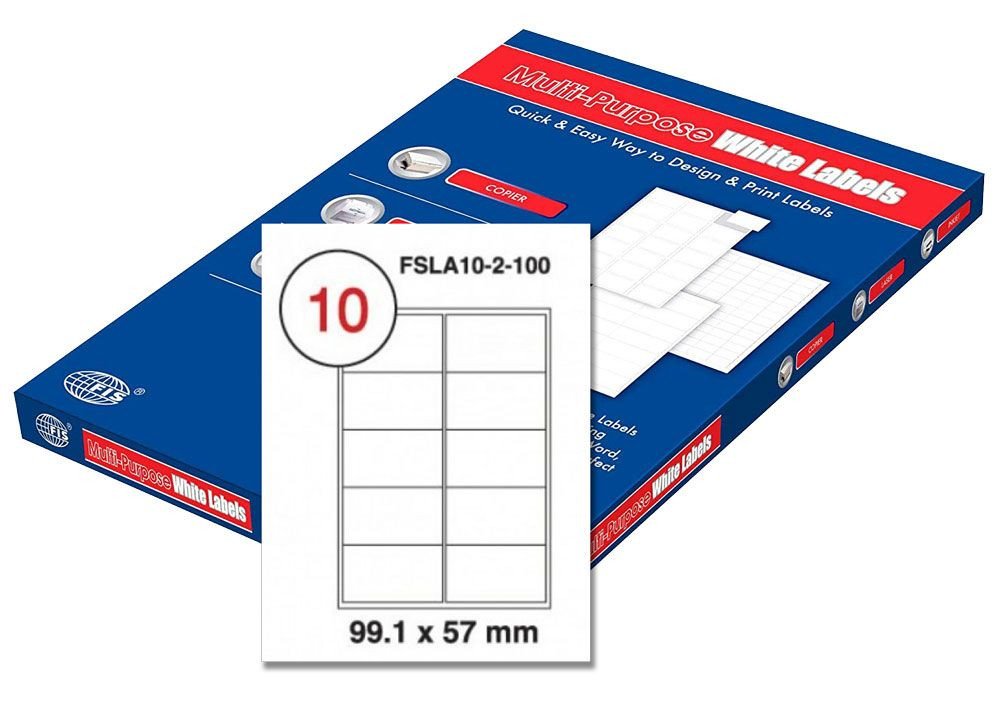 FIS Multipurpose Laser Labels, Colour White, Size 99.1X57MM, (10 Sticker x 100 Sheet) A4 Size, E.U. Origin Material - FSLA10-2-100