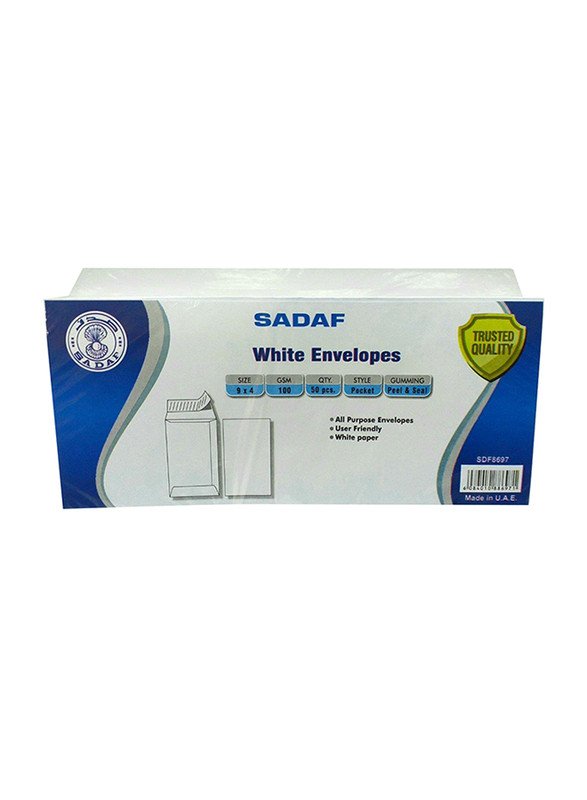SADAF ENVELOPES 100GSM WHITE POCKET 4X9 (1X50/PKT)