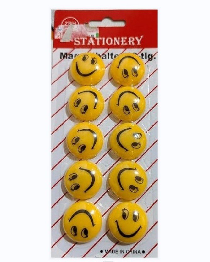 Sadaf Smiley Face Magnets, 3cm Round, Set of 10, Yellow