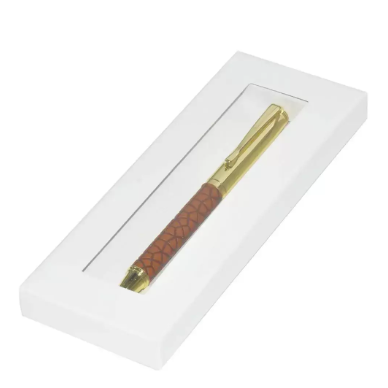 FIS Gold Pens with Embossed Italian PU Wrapper and Gift Box, Brown Colour - FSPNGPUBRD4