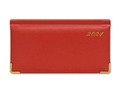 Fis 2024 Golden Slim English Diary Vinyl, 1 Side Padded Red -FSDI52EG24RE