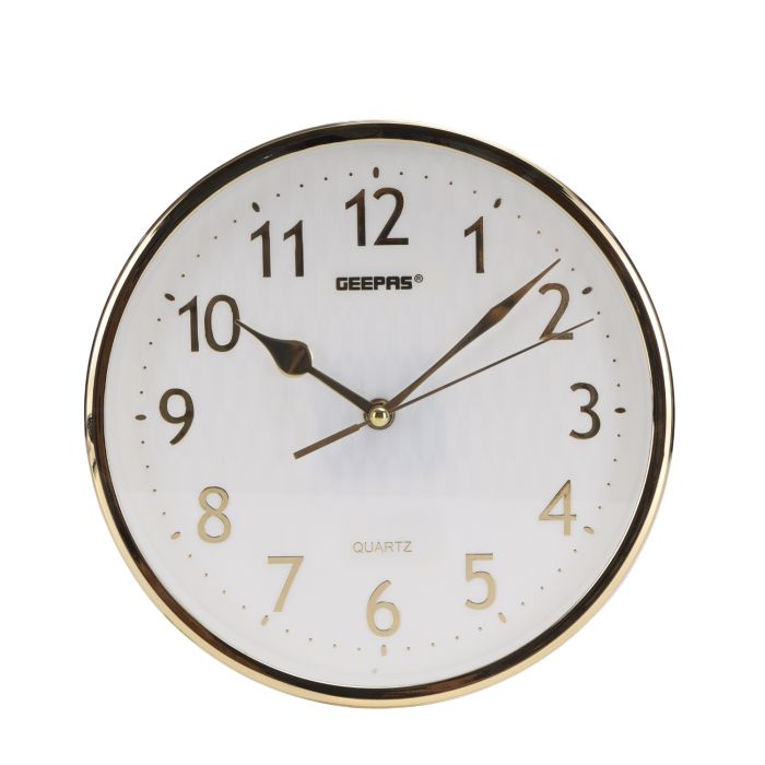 Geepas Wall Clock - Silent Non-Ticking, Round Decorative Gold/Silver Frame Clock For Living Room, Bedroom, Kitchen (Battery Not Included) Color Frame | 2 Years Warranty