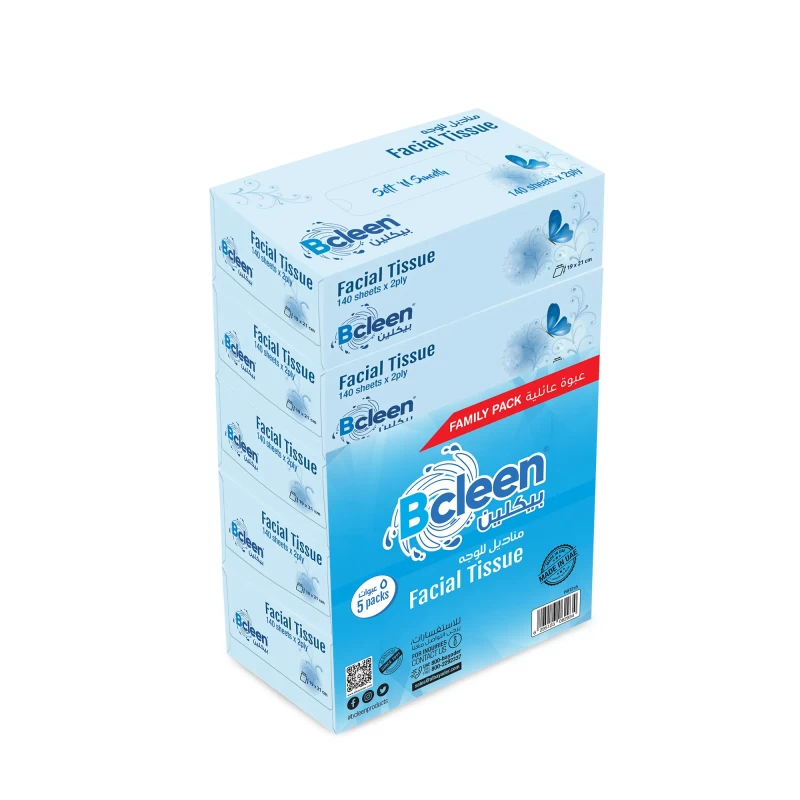 Bcleen® 2-Ply White Facial Tissue 19*21cm x 140 Sheets Pack of 5