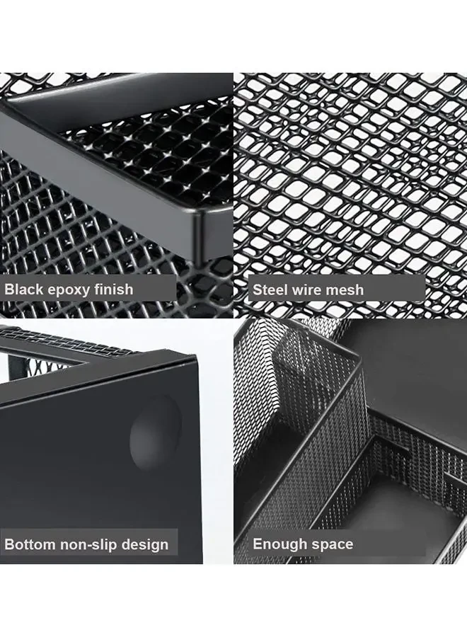 Partner 3-Compartment Metal Mesh Desk Organizer Black