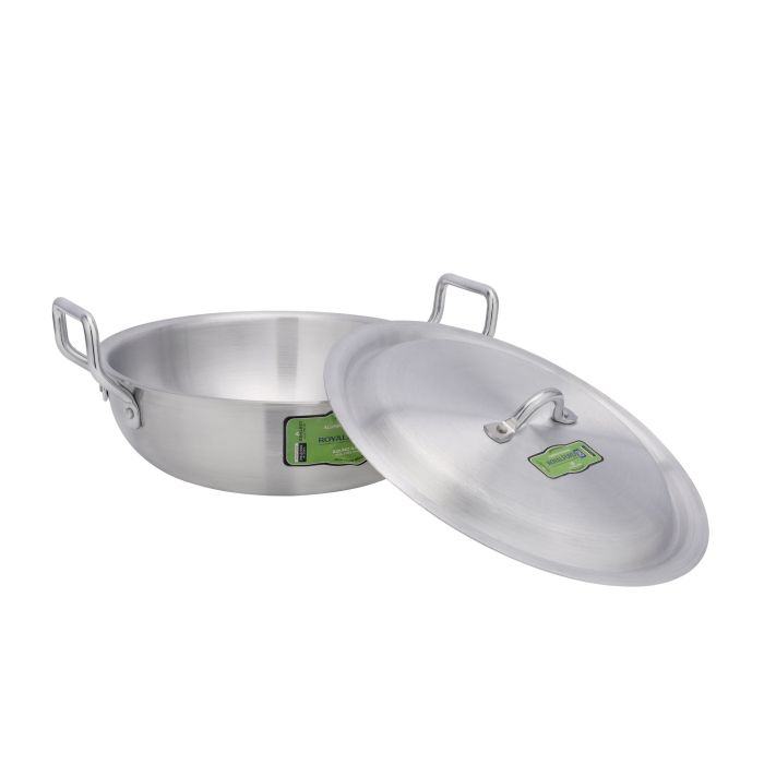Royalford Round Karahi Set With Steel Handle, RF11205 | Non-Stick Aluminium Cookware Set | Evenly Heating Base | Casseroles With Lids