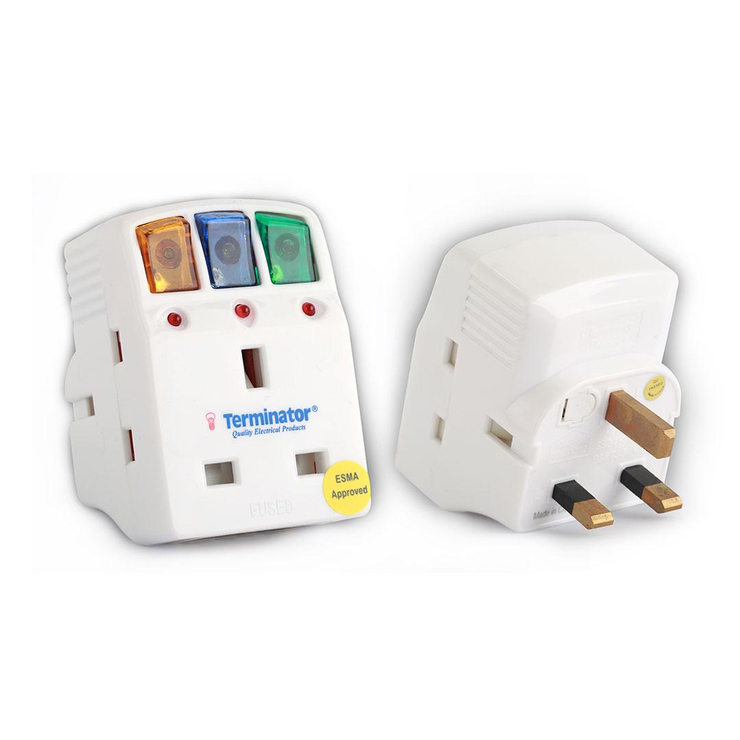 3 Way UK Muaclti Adaptor 3 Pin With Indicator And Individual Switches Fitted 13A Fuse