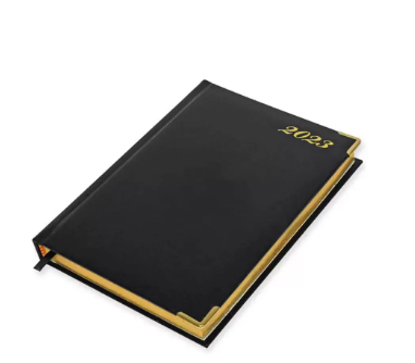 FIS 2023 Golden A5 Bonded Leather Diary English Gold Corner 1-Side Padded Black -FSDI26EGBC23BK