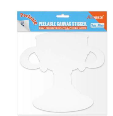 Pack of 3 Pieces Artmate Peelable Trophy Shape Canvas Sticker, Self Adhesive Canvas, Primed White Colour - JISTJIPCS-8-3